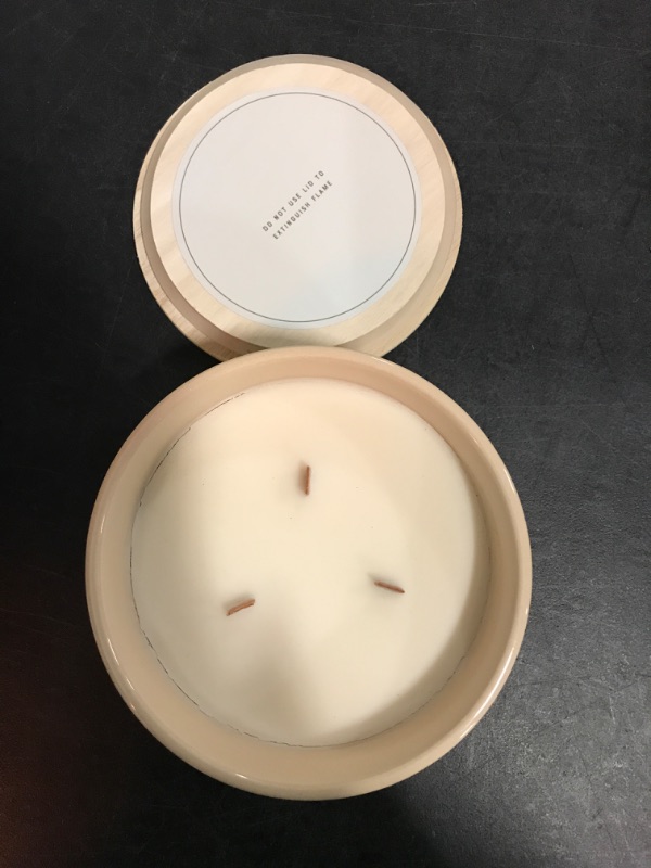 Photo 3 of 3-Wick Matte Textured 16oz Ceramic Candle with Wooden Wick Neroli and Ivy - Threshold™: Soy Wax Blend, 48hr Burn Time