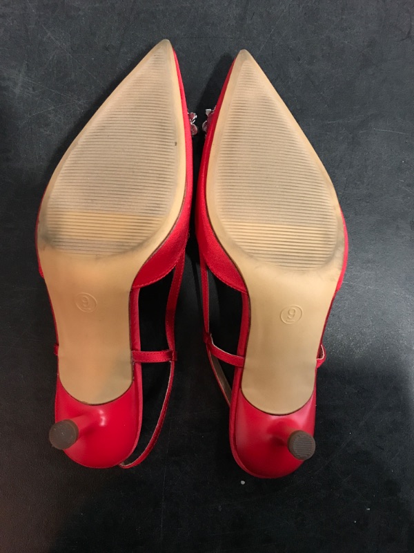 Photo 3 of  Size 9 Women's Annette Satin Slingback Heels with Memory Foam Insole - a New Day™ Red Two-Inch Block Heel Adjustable Buckle Straps 