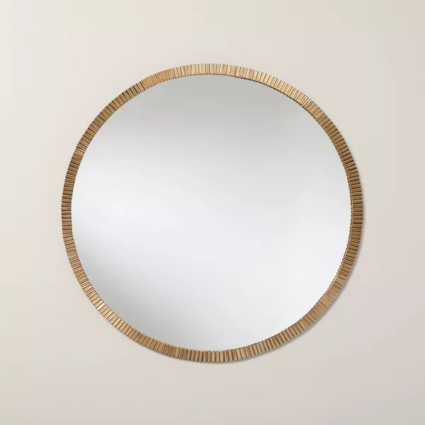 Photo 1 of Pleated Brass Round Wall Mirror Antique Finish - Hearth & Hand™ with Magnolia Classic style Used as an Accent in the Bedroom, Entryway or Bathroom As a Statement piece 