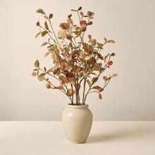 Photo 1 of Fuax Quarts Plant Cream Colored Vase Decoration Fake Eucalyptus Stems