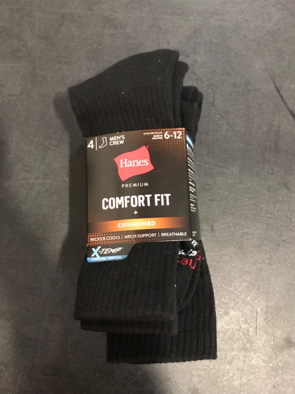 Photo 2 of Hanes Premium Men's Black 4 Pack Cushion Casual Socks Size 6-12 