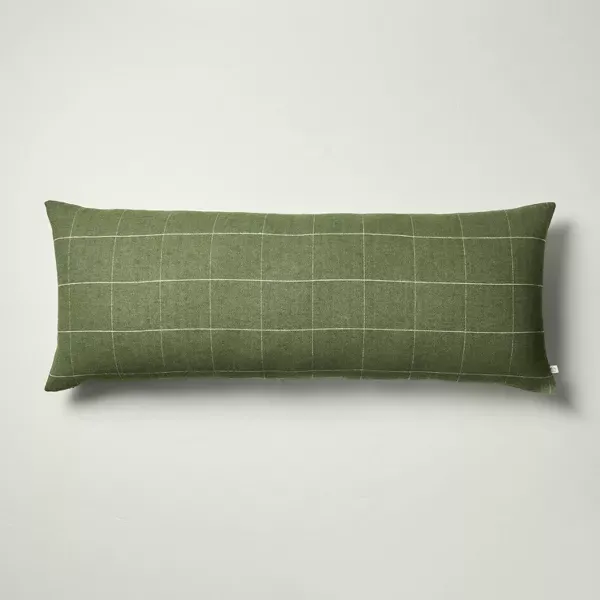 Photo 1 of 14"x36" Windowpane Plaid Oblong Bed Pillow Dark Green - Hearth & Hand Oblong Bed Pillow Hidden Zipper Closure