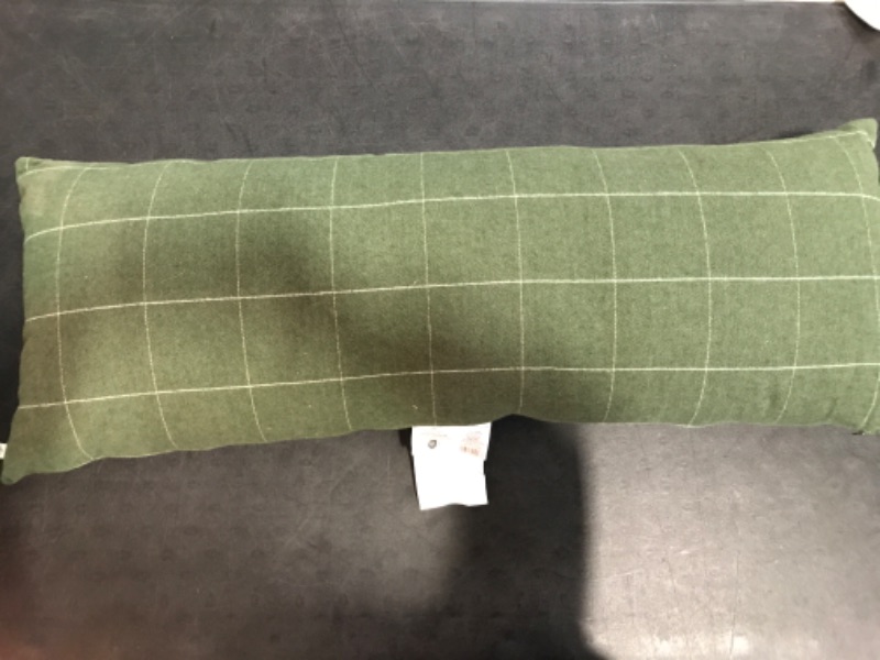 Photo 2 of 14"x36" Windowpane Plaid Oblong Bed Pillow Dark Green - Hearth & Hand Oblong Bed Pillow Hidden Zipper Closure