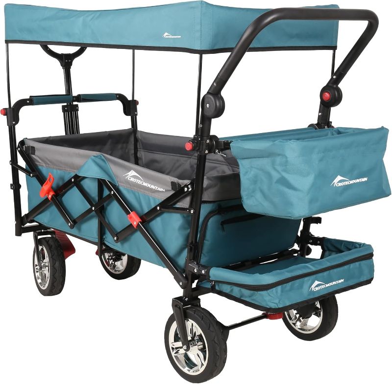 Photo 1 of Collapsible Wagon with Canopy,330lbs Wagon Cart, Collapsible Foldable Garden Cart- with Adjustable Push Pulling Handles Outdoor Utility Wagon for Beach Garden Camping, Blue