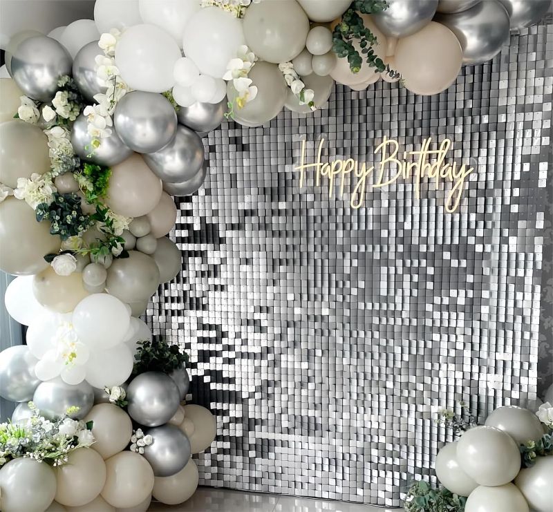 Photo 1 of Kate Square Sliver Sequin Wall Panel 36PCS Backdrop Sliver Glitter Panels 6FTX6FT Wedding Decoration