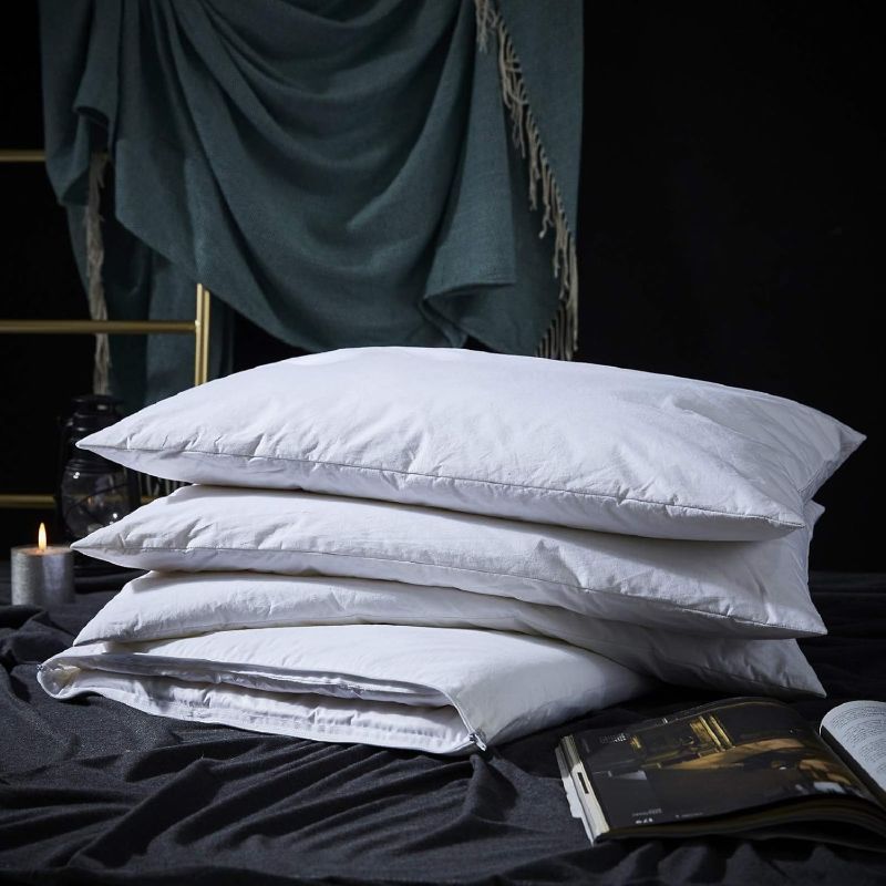 Photo 1 of Three Geese Adjustable Layer Goose Feather Pillow,Assembled Bed Pillow,100% Soft Cotton Cover,Good for Side and Back Stomach Sleeper, Standard/Queen Size,Packaging Include 1 Pillow.