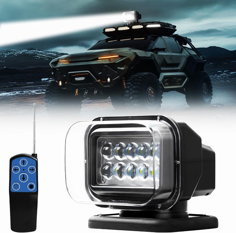 Photo 1 of Remote LED Search Light, Auto-Reset 360 Rotating Marine Spotlight for Boat, 6 Strong Magnets Built-in Go Outdoor Spot Light for Truck Offroad Pickup 12V 24V?Black?