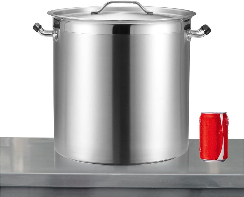 Photo 1 of CURTA 32 Quart Large Stock Pot with Lid, NSF Listed, Induction Ready, 3-Ply Clad Base, 18/8 Stainless Steel Cooking Pot, Commercial Cookware for Soup, Stew & Sauce, Riveted Silicone Handle