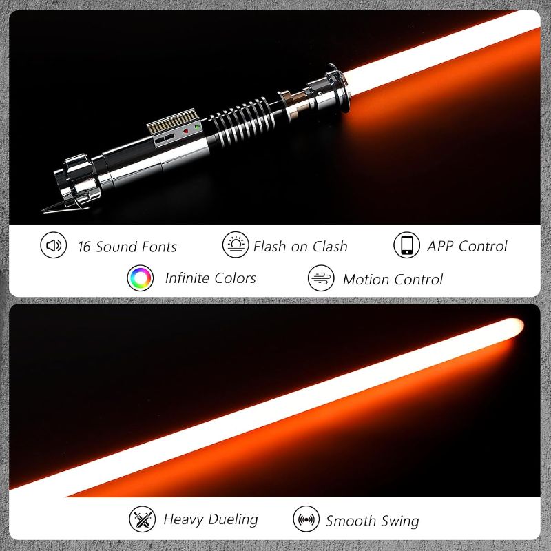 Photo 3 of Smooth Swing Lightsabers Heavy Duty Metal Hill FX Dueling Motion Control Light Saber with 16 Sounds Fonts 16 RGB Infinite Color Changing Adults Cosplay