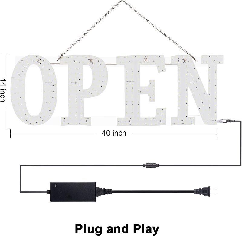 Photo 2 of 40"x14" Large LED Open Signs for Business with Remote, Super Bright Unique Design Open Sign with Hanging Installation, High Visibility Open Sign for Stores Bar Hotel Retail Shops Window Salon Restaurant Office