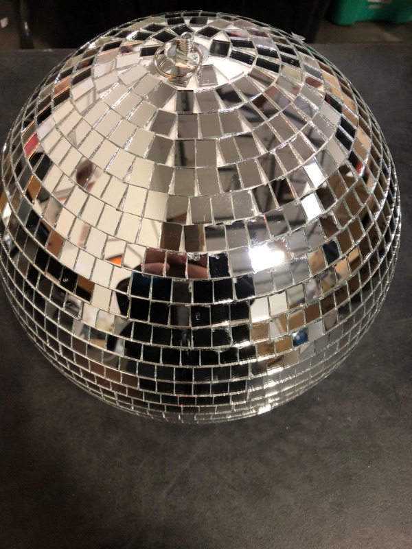 Photo 2 of Disco Ball - 12 Inch Mirror Disco Ball, Ideal for DJ Club, Party, Wedding, Home Decor, and Live Stage with Hanging Ring for Easy Installation, Silver