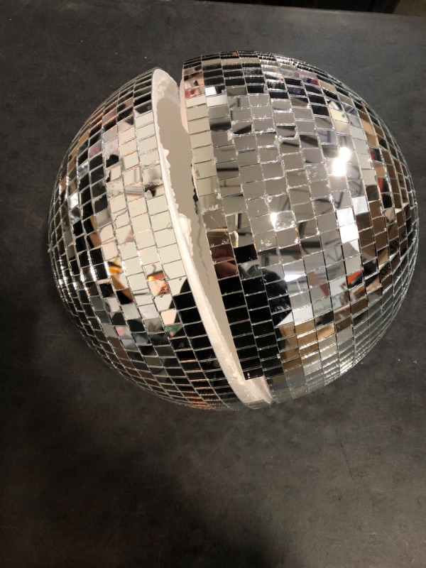 Photo 3 of Disco Ball - 12 Inch Mirror Disco Ball, Ideal for DJ Club, Party, Wedding, Home Decor, and Live Stage with Hanging Ring for Easy Installation, Silver