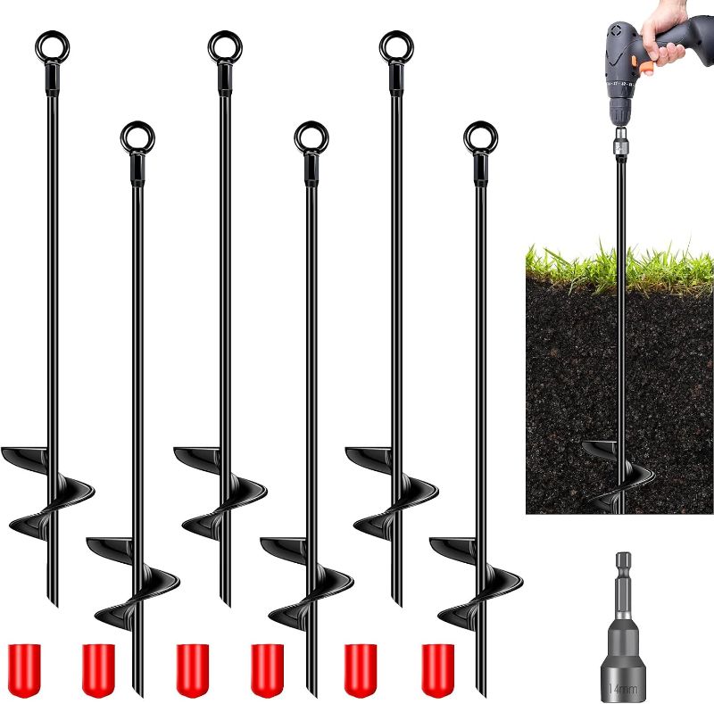 Photo 1 of 6 Pcs 30 Inch Shed Anchor Kit Spiral Blade Auger Ground Anchors Heavy Duty Shed Anchors Wind Stakes for Trailer, Shelters, Tents, Canopies, Trapping, Swing Sets