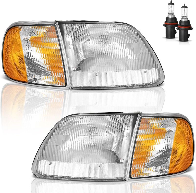 Photo 1 of Headlights Assembly for 1997-2003 F150 / 1997-2002 Ford Expedition / 1998-1999 F250, Headlamp+Corner Parking Turn Signal Marker Light Does NOT fit models produced before July 1996