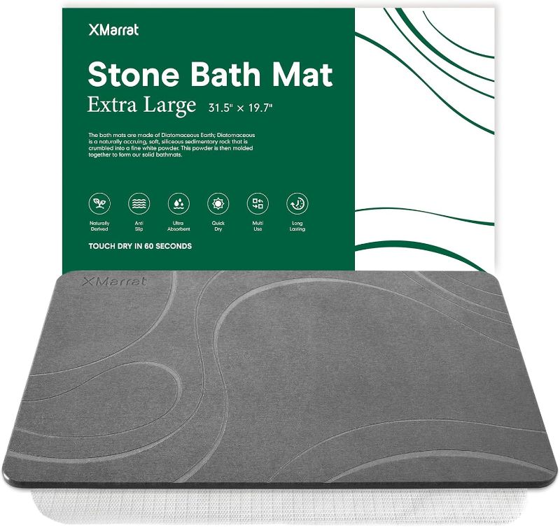 Photo 1 of Large Stone Bath Mat, Super Absorbent Diatomaceous Earth Bath Mat Large, Quick Drying Non-Slip Diatomite Stone Bath Mats for Bathroom, Easy to Clean (Dark Grey, Extra Large 31.5" x 19.7")
