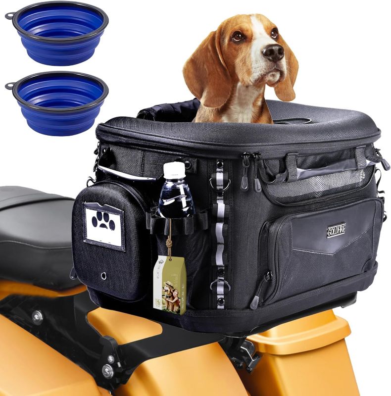 Photo 1 of Motorcycle Dog Carrier, Portable Pet Carrier Pet Travel Bag Cat Carrier Bag for Harley Street Glide Road King Touring Trike Can Am with Luggage Rack Passenger Seat Load Capacity 20lb (Black)