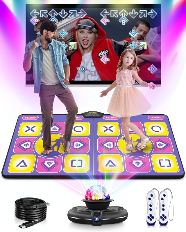 Photo 1 of Double Dance Mat - Wireless Electronic Dance Mat for TV with Camera, Anti-Slip Fitness Dance Pad for Kids & Adults, Dance Game Mat Toy Gift for 3-12 Year Old Girls & Boys (Purple)