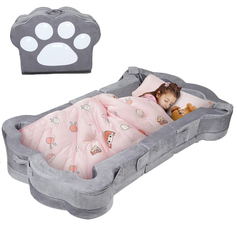 Photo 1 of Portable Toddler Bed,Foldable Toddler Travel Bed for Kids,Toddler Floor Bed for 1-5,Soft and Safe (Grey)