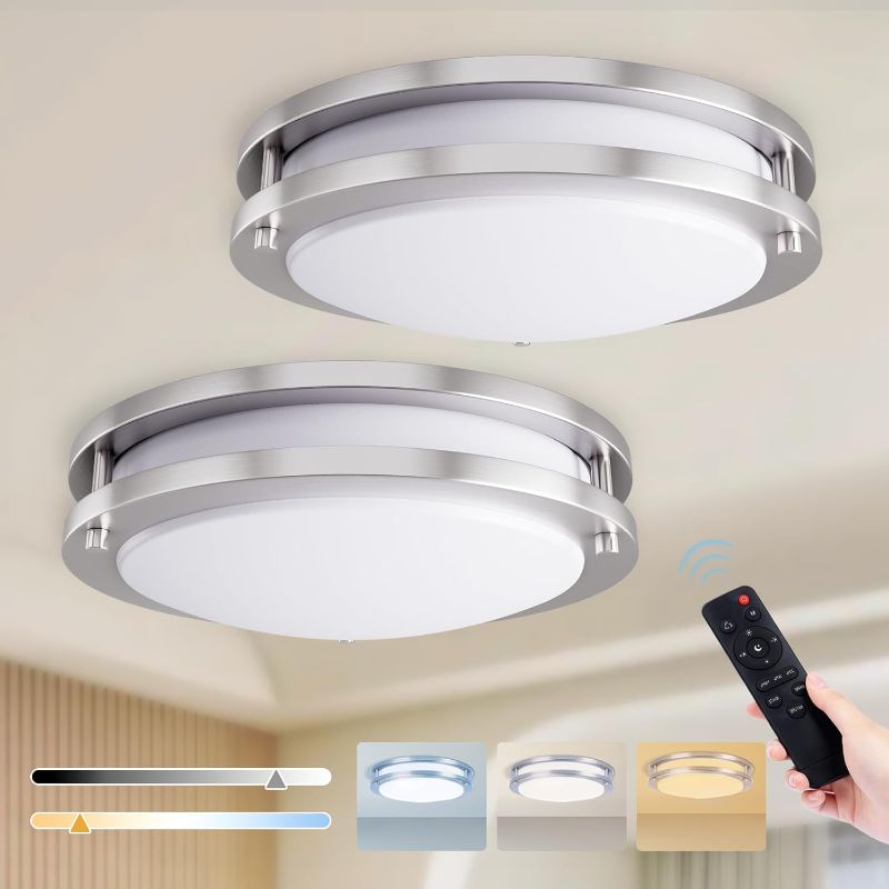 Photo 1 of LED Ceiling Light Fixture with Remote 2 Pack 13 Inch Ceiling Lights Flush Mount 24 W Dimmable Ceiling Light Adjustable Kitchen Lighting Fixtures Bedroom Living Room Hallway