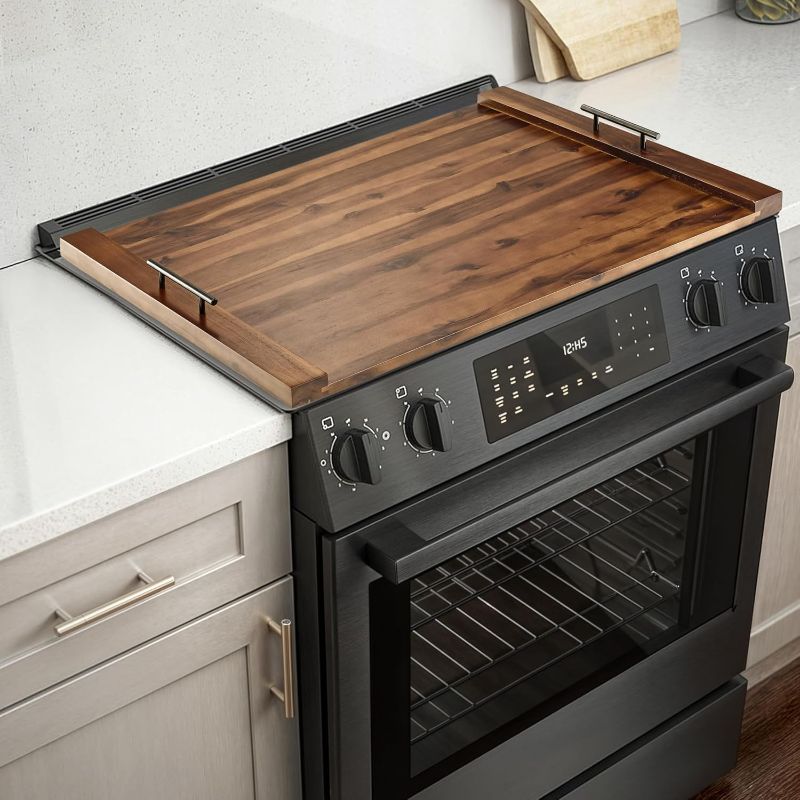 Photo 1 of Acacia Stove Top Covers for Electric Stove - Wooden Noodle Board for Gas Stovetop - Stove Top Covers for Gas Burners - Wooden Kitchen Sink Cover for Counter Space & Decorative Tray (Walnut)
