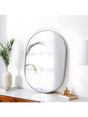 Photo 1 of 24x16 Mirror Runway Oval Wall Mounted Aluminum Alloy Metal Frame Rectangle Mirrors for Entryway Bedroom Bathroom Living Room 24 16 inch Silver
