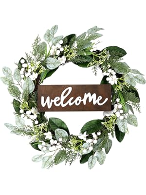 Photo 1 of 24" Wreaths for Front Door - Winter Front Door Wreath, Outdoor Green Wreath for Windows, Artificial Spring Summer Wreaths with Big Berries for Indoor Outdoor Farmhouse Holiday Decorating
