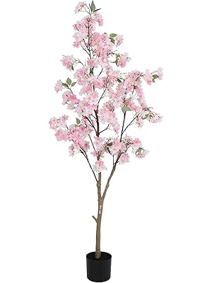 Photo 1 of 5FT Artificial Cherry Blossom Tree in Pot – Realistic Pink Silk Faux Flower Tree for Indoor & Outdoor Home Décor
