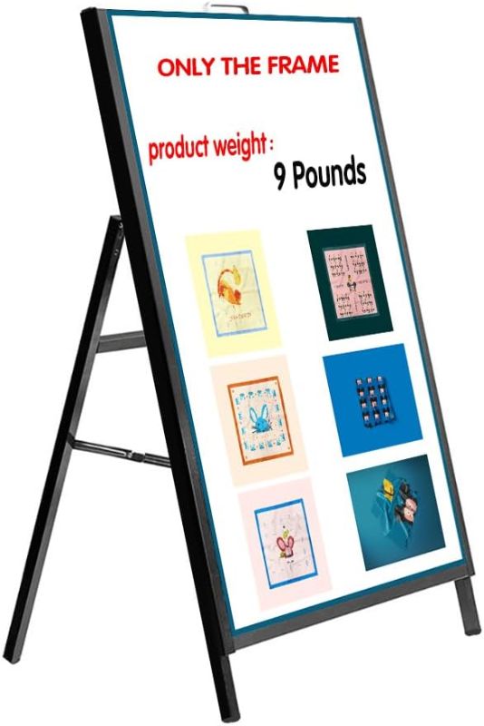 Photo 1 of Sandwich Board Sign Outdoor Iron A-Frame Sign 24x36 Inch Portable Folding Store - Poster Board Advertising Stand Promotional Pack (Frame Only, No Whiteboard)
