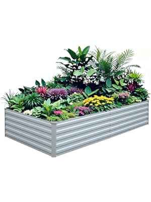 Photo 1 of Raised Garden Bed 6x3x1.5FT - Galvanized Steel Planter for Outdoor Vegetables, Flowers, and Herbs - Tall Deep Root Box Kit with Gloves and 2 Compost Bags - Stylish Gray Design
