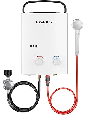 Photo 1 of CAMPLUX 5L Outdoor Portable Water Heater, 1.32 GPM Tankless Propane Gas Water Heater for RV, Camping, Barns, White