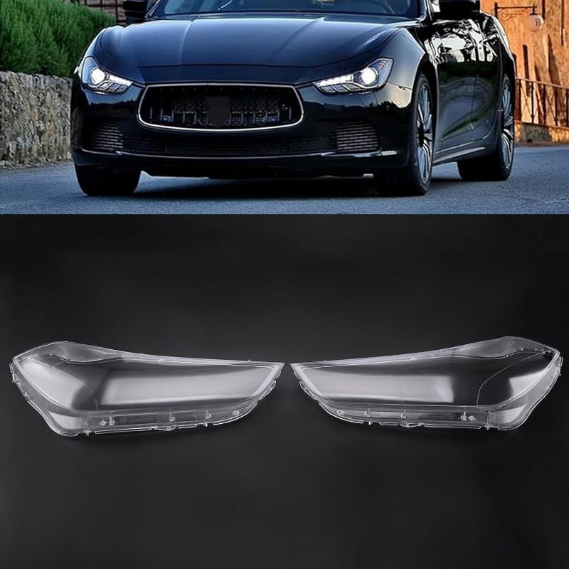 Photo 1 of MotorFansClub Headlight Lens Cover Fit for Maserati Ghibli 2014 2015 2016 2017 2018 2019 2020 2021 2022 Headlamp Shell Lamp Shade Transparent Left+Right
