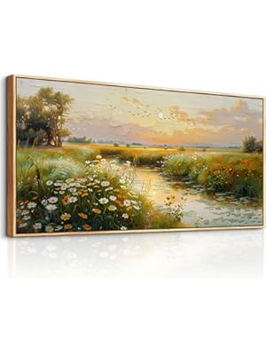 Photo 1 of ZUITINGHUA Large Wood Framed Wall Decor For Living Room Canvas Wall Art For Office Wall Decoration For Bedroom Pastoral Scenery Painting Water edge Picture Artwork Home Decor Ready To Hang 24x48 In
