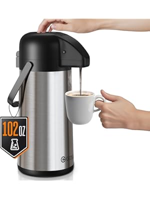 Photo 1 of Airpot Coffee Carafe for Keeping Hot - 102 OZ/ 3L Large Coffee Dispenser with Pump - Insulated Stainless Steel Thermos Urn for Hot Drinks Water Tea Chocolate - Thermal Beverage Dispenser for Parties
