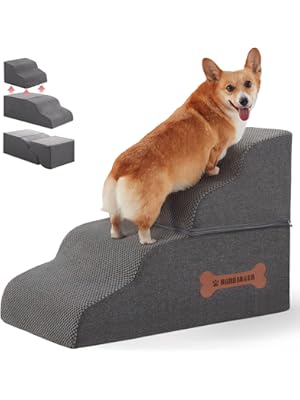 Photo 1 of Dog Stairs 4 Steps for Small Dogs and Cats to Get on High Beds, Couch or Car, Pets Can Climb, Sit, Lie Down or Perch to Look Out Windows on The Spliceable Ramp, Provides Support, Grey 19" H
