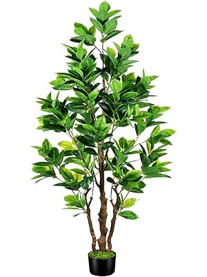 Photo 1 of 7.2ft Artificial Rubber Tree (85in) with Plastic Nursery Pot Fake Tree, Faux Ficus Plant for Office House Farmhouse Living Room Home Decor (Indoor/Outdoor)
