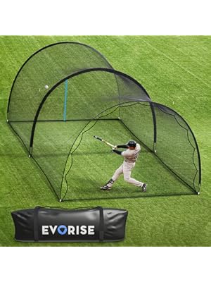 Photo 1 of Baseball Batting Cage 22x12x9ft, 4ply 1" Net, 14mm Poles & Bag - Pitching Machine Zip Opening, Detachable Sports Barrier Net - Ball Cage Backstop Net for Backyard, Softball Training Equipment
