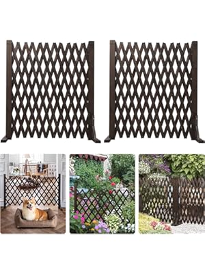 Photo 1 of Nisorpa 2 Pack Retractable Wooden Fence, Expandable Plant Trellis Wooden Garden Fence, Decorative Outdoor Wooden Fence Partitions, Freestanding Pet Gate for Indoor Outdoor Garden Patio Home
