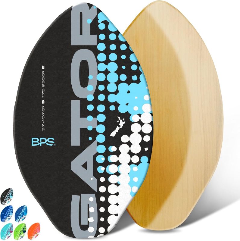 Photo 1 of BPS New Zealand ‘Gator’ Skimboard with Colored EVA Grip Pad and High Gloss Clear Coat Wooden Skim Boards for Kids and Adults | Choose from 3 Sizes and Traction Pad Color
