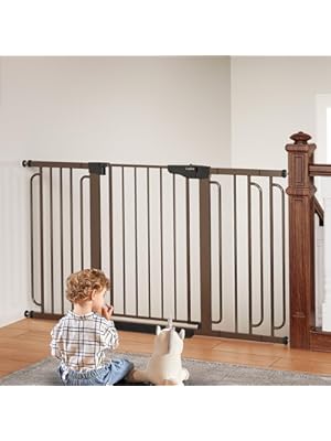 Photo 1 of Cumbor 29.7-57" Extra Wide Baby Gate for Stairs, Mom's Choice Awards Winner-Dog Gate for Doorways, Pressure Mounted Walk Through Safety Child Gate for Kids Toddler, Tall Pet Puppy Fence Gate, Brown

