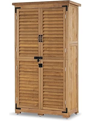 Photo 1 of MCombo Outdoor Storage Cabinet, Wooden Storage Shed with Floor, 63 Inches Outside Garden Tool Shed with Waterproof Roof for Patio Yard Lawn, 0870 (Natural)
