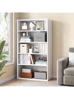 Photo 1 of Basic Open Shelf Bookcase - 5-Tier Wooden Cube Storage Shelves Split Bookshelf, White
