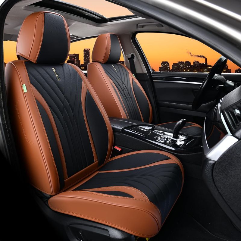Photo 1 of FLORICH Leather Seat Covers, Front Seat Covers,Waterproof Seat Cover for Cars, 2PCS Luxury Leatherette Brown Car Seat Cushion, Automotive Seat Covers for Sedan SUV Pick-up Truck
