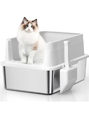 Photo 1 of Medium-Size Stainless Steel Cat Litter Box with Lid, Metal Litter Box with High Side, Kitten Litter Box, Indoor Litter Tray (Non Sticky, Easy to Clean, Anti-Urine Leakage)
