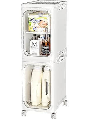 Photo 1 of JOYZAN Slim Bathroom Storage Cabinet with Movable Wheels, Skinny Water Proof Narrow Storage Cabinet with Removable Panel,2 Doors, Kitchen Cabinet Organizer, Laundry, Pantry, Office, White
