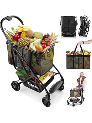 Photo 1 of Triple Folding Shopping Grocery Cart, 75Lbs Collapsible Utility Cart with Removable Basket & Universal Wheels, Compact Lightweight Portable Personal Shopping Carts for Groceries, Luggage etc
