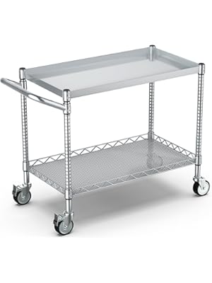 Photo 1 of Leteuke Utility Tool Cart with Wheels, 900LBS Capacity Heavy Duty Rolling Carts with Handle Bar, NSF Certified Commercial Metal Serving Storage Cart for Warehouse Garage Kitchen,Silver
