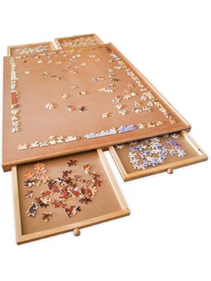 Photo 1 of Bits and Pieces Puzzle Board with Drawers – 1000 Piece Jigsaw Puzzle Table Organizer Premium Wooden Puzzle Board for Adults 22.25"x 30" Smooth Non-Slip Surface Portable Puzzle Table with Sorting Trays
