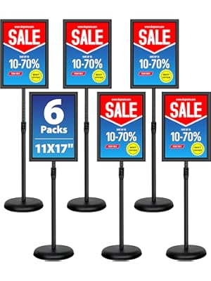 Photo 1 of 6Packs 11x17 Inch Adjustable Pedestal Poster Sign Stand, Heavy Duty Floor Standing Sign Holder Stand Aluminum Snap Open Frame for Vertical and Horizontal View Sign Displayed(Black)
