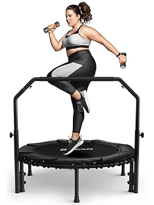 Photo 1 of BCAN 450/550 LBS Foldable Mini Trampoline, 40"/48" Fitness Trampoline with Bungees, U Shape Adjustable Foam Handle, Stable & Quiet Exercise Rebounder for Adults Indoor/Outdoor Workout
