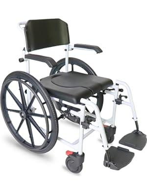 Photo 1 of KMINA PRO - Shower Wheelchair for Inside Shower, Adjustable Shower Chair with Wheels for Disabled Adult, Self Propelled Commode Wheelchairs, Rolling Chair Black
